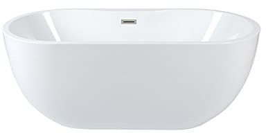 MILANO White 1800x750mm Double Ended Freestanding Oval Bath Chrome Overflow