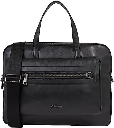 Calvin Klein Men Laptop Bag Elevated Faux Leather, Black (Ck Black Smooth), One Size