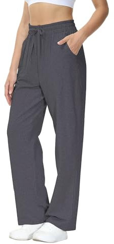 HMIYA Jogginghose Damen Baumwolle Freizeithose Lang offenem Boden Yogahose Sporthose Geradem Bein Hose mit Taschen(Dunkelgrau S)
