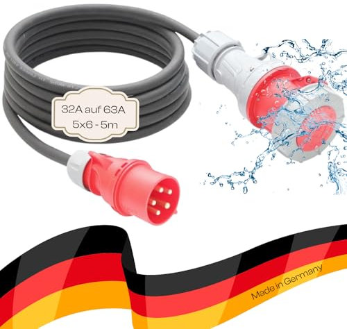 maxgo Adapterleitung für Starkstrom CEE Verlängerungskabel H07RN-F 5G6mm² 32A Stecker auf 63A Kupplung zum Anschluss von schweren Maschinen, und Werkzeugen (5)
