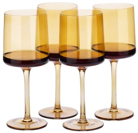 Navaris Verre à vin - Lot 4 verres à pied teinté ambre 8,3 x 8,3 x 20,3 cm - Vin blanc vin rouge boisson froide cocktail jus eau dessert verrine