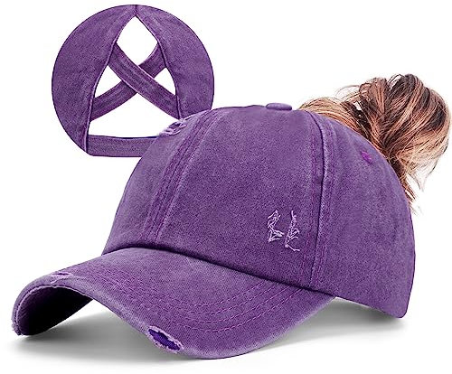 ZTL Baseballkappe für Damen, hoher Pferdeschwanz, Laufmütze, schnelltrocknend, Netzstoff, Sportkappe, unstrukturiert, Dad Trucker Hüte, Washed Distressed - Lila, Einheitsgröße
