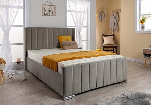 Wing Panel Ottoman Storage Bed (Gas Lift), Sleep Factorys Madison Grey Plush Velvet Upholstered Bed Frame - 4ft6 Double (135x190 cm)