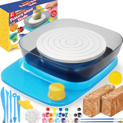 ToyUnited Töpferscheibe für Kinder: Komplettes Töpferset für Anfänger mit lufttrocknendem Ton, Modelliermassen-Werkzeuge und Kunstbedarf, Kunsthandwerk für Mädchen im Alter von 4–8 Jahren, Bastelsets