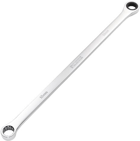 Draper 27771 HI-TORQ Metric Extra-Long Double Ring Ratchet Spanner, 15mm