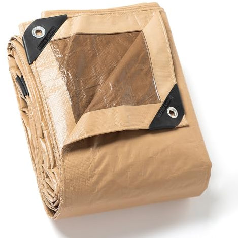 GUARD SHIELD Abdeckplane mit Ösen Wasserdicht 6m x 10m Beige/Khaki Multifunktionale Polyester-Plane 120g/㎡ Gewebeplane Schutzplane Allzweckplane, Reißfest, UV-stabilisiert