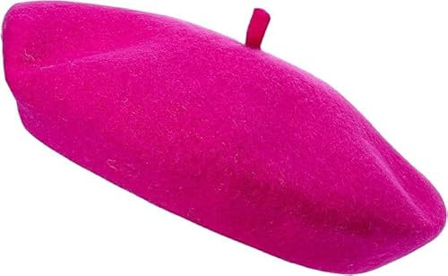 COSHAL® Boina de lana para mujer, estilo francés, boina de color clásico, unisex, suave, cálido, para exteriores, vintage, estilo francés, boinas de color liso, fucsia, Talla única
