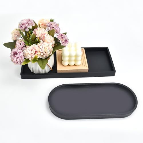 NAROSEBE 2 Pieza Bandeja de Bañera, Bandeja Rectangular Negra, Silicona Bandeja Almacenamiento Baño, Bandeja Decorativa Negra Rectangular, Bandeja Pequeña Baño para Organizar Cosméticos, Jabón