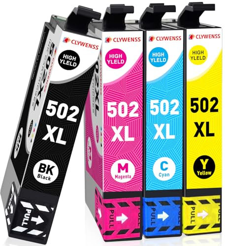 Clywenss 502XL Patronen Kompatibel mit Epson 502 XL Druckerpatronen Multipack für Workforce WF-2860 WF-2860DWF WF-2865 WF-2880 WF-2885, Expression Home XP-5100 XP5100 XP-5105 XP-5150 XP-5155, 4er-Pack