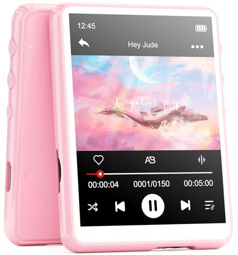 MECHEN Lecteur MP3 Bluetooth 5.3, 64 Go Écran Tactile MP3 Baladeur Enfant USB C Radio FM, Haut-Parleur HD Intégré, Enregistreur Vocal, Son HiFi, Écouteurs Housse de Protection Inclus (Rose, 64GO)