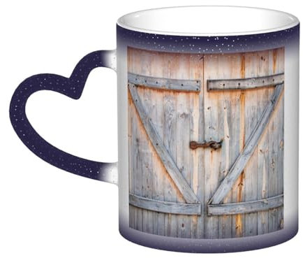 Tasse, Keramik-Kaffeetasse mit Farbwechsel, Teetasse für Küche, Restaurant, Büro, 330 ml,Scheune, Holztür, Mit, Klopfer, Künstlerisch, Print