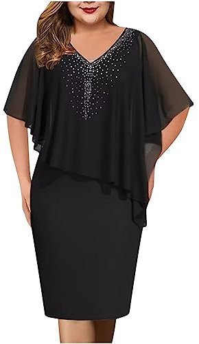 Elegant Dress for Women UK Sale Clearance Plus Size Sequin Chiffon Dresses Party Evening Clubwear Midi Dress Elegant Sexy Casual Dress Cocktail Lace Half Sleeve Summer Dresses Wedding Guest Outfit