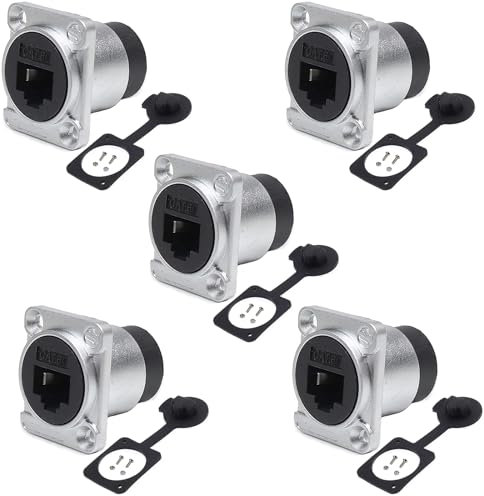 PENGLIN 5 piezas RJ45 CAT6A blindado panel montaje hembra empotrable, tipo D RJ45 8P8C CAT6A/CAT6/CAT5 Ethernet LAN, toma de red con tapa a prueba de agua y polvo