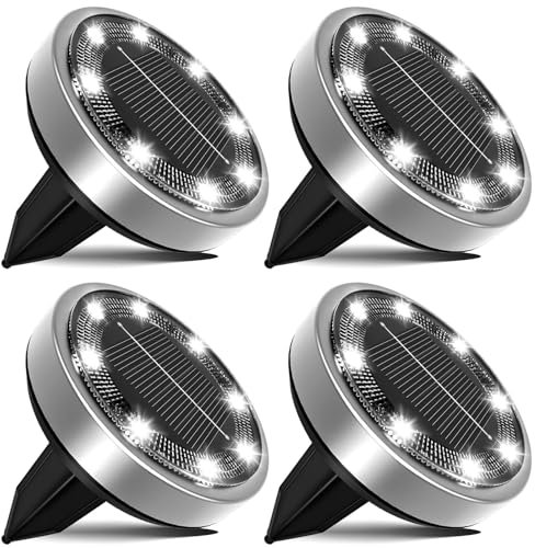 nipify 4 Stück Solar Bodenleuchten Aussen, Solarleuchten Außenleuchte mit 8 LEDs, Kaltes Weiß Wasserdicht Boden Solarleuchten, Solarlampen für Außen Garten Rasen Auffahrt Gehweg Patio Treppe