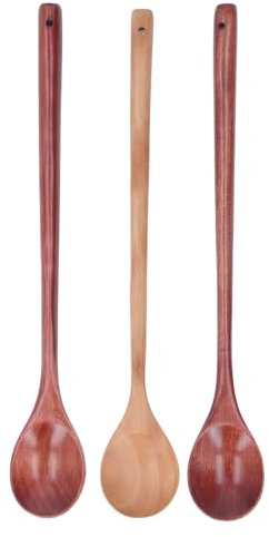 Cucharas de Madera con Largo, Material Nanmu, Duraderas y Estables, Fáciles de Sostener, Adecuadas para Freír y Revolver, útiles y Prácticas, Aplicables para Cocina, Restaurante