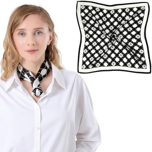 Bezioner Seidentuch 100% Maulbeerseide Schal Damen Seidentuch Haare 68x68cm Bandana Halstuch Quadratisch Kopftuch Mädchen Schwarz/Weiß
