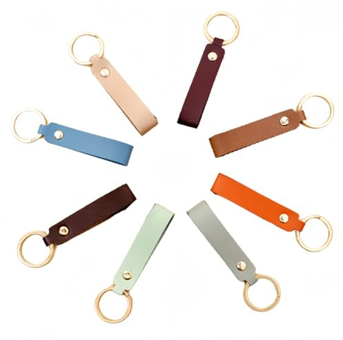 LYQNIHOB Lot de 8 porte-clés en cuir artificiel de qualité avec lanière, pour homme et femme, Pratiques pour les clés de voiture, Couleurs aléatoires, Longueur de la lanière : environ 12 cm