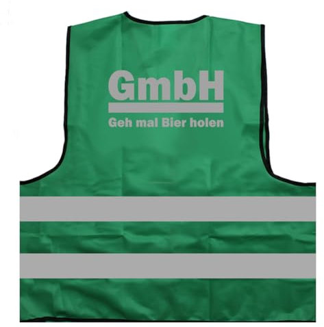 GmbH GEH mal Bier Holen Party JGA 2024 Warnweste BZW. Signalweste mit reflektierendem Aufdruck - Größe L/XL, Grün