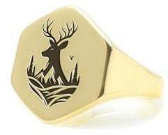 ANEMONE JEWELRY Gravierte Cervus Siegelring - Benutzerdefinierte Hirsch Ring - Wald Graviert Ring - Hexagon Geformt Ring