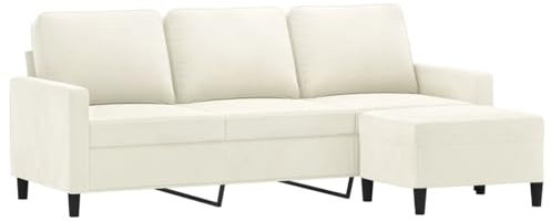 vidaXL Canapé à 3 Places avec Repose-Pieds Crème 180 cm Velours, canapé, canapé avec Repose-Pieds, canapé Trois Places, canapé 3 Places, Fauteuil