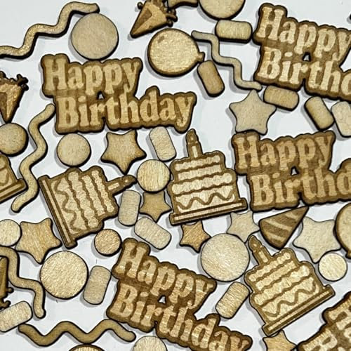 DIWULI Tisch-Konfetti aus Holz - 100 Teile - Happy Birthday