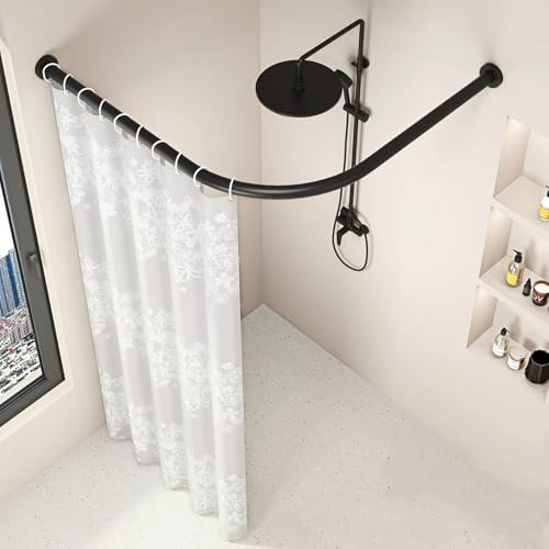 Duschvorhangstange ohne Bohren, L-Form, verstellbare Duschstange aus Edelstahl, Duschvorhangschienenhalterung, geeignet für Badezimmer und Ankleidezimmer (75-95 x 75-95 cm)
