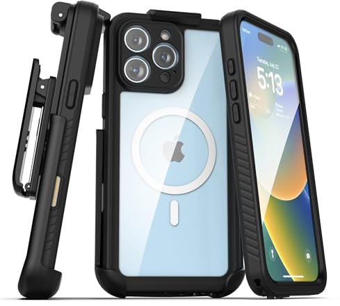 Encased Titan-X Holster for iPhone 16 Pro Max, Waterproof Case with Belt Clip - Shockproof, Full Body Cover with Built-in Screen Protector and Port Cover (MagSafe Compatible)