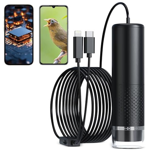 Microscope Numérique, Microscope de Poche Enfant Adultes, Microscope Portable 10x-200x, USB Petit Scope, Luminosité Réglable, Microscope Electronique, Mini Microscope pour iOS, Android