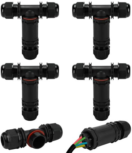 4 Stück Kabelverbinder Wasserdicht IP68, T-Form Verteilerdose Klemmdose Kabelverbinder Wasserdicht 5-polig Erdkabel Verbindungsmuffe für Ø3-15 mm Kabeldurchmesser