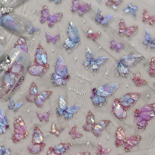 Nagelsticker Schmetterling, Schmetterling Nagelkunst Sticker, Schmetterling 5D Geprägte Nagelaufkleber, Schmetterling Nagelaufkleber für Frauen, Nail Art Sticker Dekoration für Damen