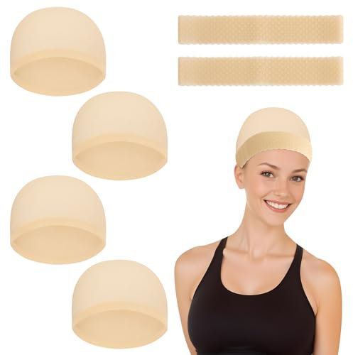 Haarnetze 6 Stück Glatzenkappe, Wig Caps, Perückenkappen Haarnetz zum Schlafen, Silikon Perückengriffband mit Dehnbarem Nylon-Stirnband, Griffkappe für Kleberloses Elastisches Perückengriffband