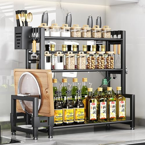 acfeco Gewürzregal Stehend, Gewürzständer Edelstahl, 3 Etagen Gewürz Organizer, Großes Fassungsvermögen Gewürzregal für Küchen Schrank Speisekammer Schrank Arbeitsplatte (50cm)