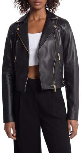 Michael Kors Women's Leather Moto Jacket, Black, S