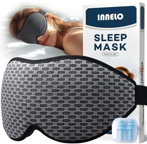 INNELO 3D Schlafmaske für Herren Frauen, 2025 Seiten Verbesserte Augenmaske für Seitenschläfer, 100％ Lichtblockierende Ergonomische Schlafbrille,mit Bequeme Drucklos-Augenhöhlen für Reisen, Grau
