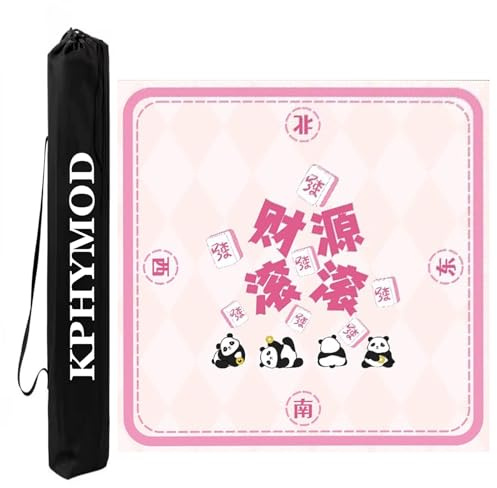 KPHYMOD Mahjong Spiel Matte Quadratische Rosa Mahjong-Matte Mit Tragetasche, rutschfeste, Geräuschreduzierende Poker-Kartenspiel-Tischabdeckung, Kanten Können Geschnitten Werden(Pink-1,31.5x31.5in)
