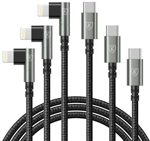USB C to Lightning Cable 10FT [Apple MFi Certified] 3Pack Long iPhone Charger Cable 90 Degree i Phone Fast Charging Nylon Braided USB Lightning Cable for iPhone 14/13/12/11/Pro/Max/Plus/8/7/6/5S