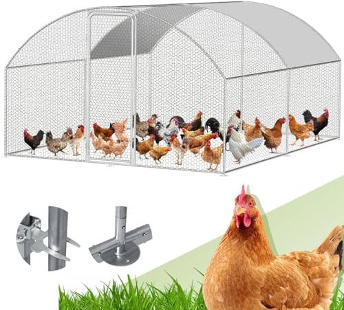 Randaco Hühnerstall Freilaufgehege 3x4x2m, Verzinkter Stahl Hühnerhaus Dome Roof mit Wasserdichtes PE-Farbtuch und Schloss, Freigehege für Hühner, Kleintiere Pflanzen, Schnell zu reinigen
