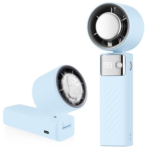 CATGIFF Ventilador de Mano Recargable, Mini Ventilador Portatil 5000mAh, Hand Fan Silencioso Potente Turbo (1-199 Velocidad), Ventiladores Aire Frio para Viajes, Exterior, Camping, Oficina Azul
