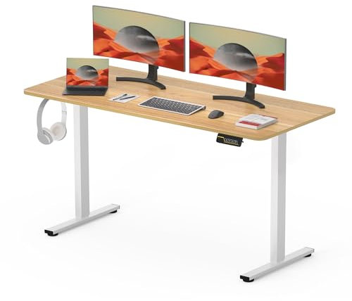 SANODESK QS+ 120 x 60 cm Escritorio Elevable Eléctrico con Tablero Entero Escritorio Regulable en Altura Eléctrico Telescópico Bidireccional con Control de Memoria y Tecnología Anticolisión (Arce)