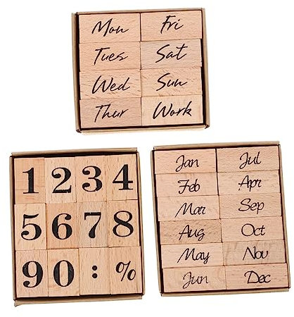 Angoily Holzstempel Zahlenstempel 32 Stück Holzmaterial Datumsstempel Mit Wochen Und Monatsdesign Für Scrapbooking Selbstgemacht Basteln Geschenk