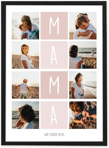 GiveSmiles MAMA Fotocollage mit 8 Fotos – Personalisiertes Geschenk mit eigenem Text | Muttertagsgeschenk für Mama | Fotogeschenke & personalisierte Geschenke mit Liebe