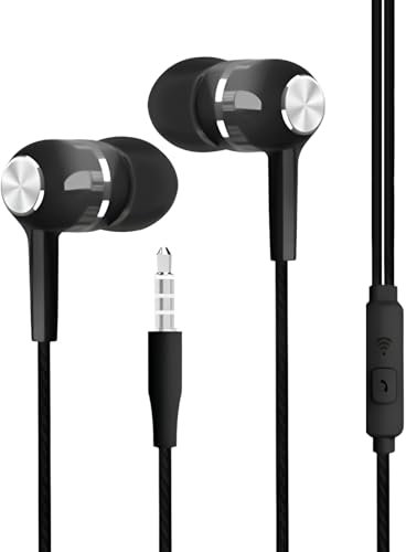 mivceklw Wired Earbuds, In-Ear Headphones, 3.5mm Mic Earphones, Bass Boost Audio, Noise Isolation Design, for Gamings, Travel, Workout, School, Music,10.64g Black White