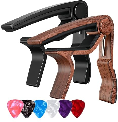 Kapodaster für Gitarre,Verschenken 6 Plektren Capo für Gitarre Gitarren Zubehör Geeignet Westerngitarre, Akustikgitarre, Konzertgitarre, E-Gitarre, Ukulele-Clip(Zwei Packungen)