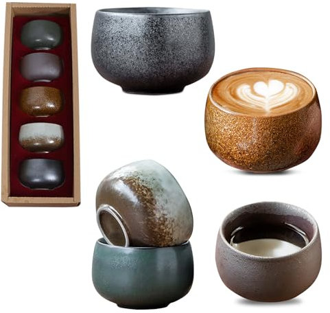 Lot de 5 tasses à expresso en faïence à paroi épaisse de 100 ml - Sans anse - Tasse à expresso en céramique - Idéal pour moka, macchiato - Cadeau pour homme et femme