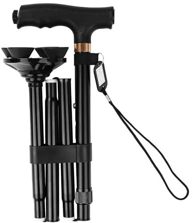 Hominas Gehstöcke mit LED Licht Faltbar Reise Gehstock für Männer und Frauen 5 Stufig Höhenverstellbar Gehhilfe mit Gummifuß und Handschlaufe Geschenke für Senioren Erwachsene