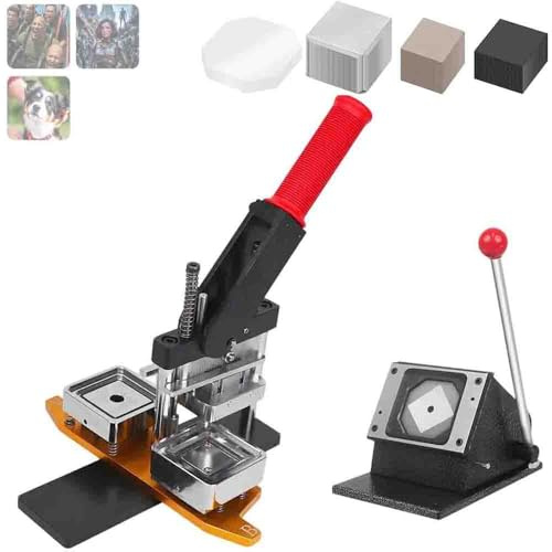 Maschine zur Herstellung von Foto-Kühlschrankmagneten, Magnethersteller-Set – Bastelmaschine für individuelle Magnete, inklusive Presse + Papierschneider + 100-teiligem Zubehör (2 x 2 Zoll)