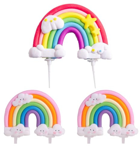 Gleemix 3 Stück Regenbogen Tortendeko, Personalisierte Tortendeko Kinder, Wolke Regenbogen Kuchendeko, Torten Deko Mädchen, Geburtstagsdeko, Geburtstagskuchendekoration für Mädchen Junge Frauen Männer