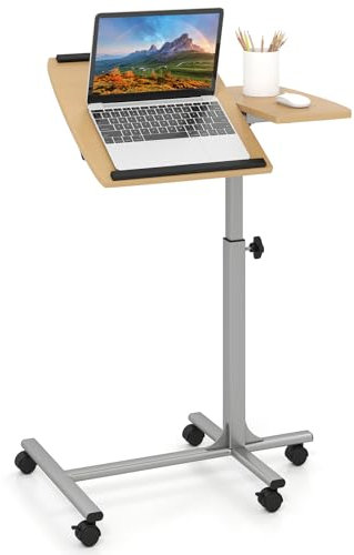 COSTWAY Table de Lit a Roulette pour Ordinateur Portable, 60 x 40 cm, Bureau Debout Tablette et Hauteur Réglable, Table d'Appoint Canapé en Forme de C, pour Hôpital, Handicapés, Manger