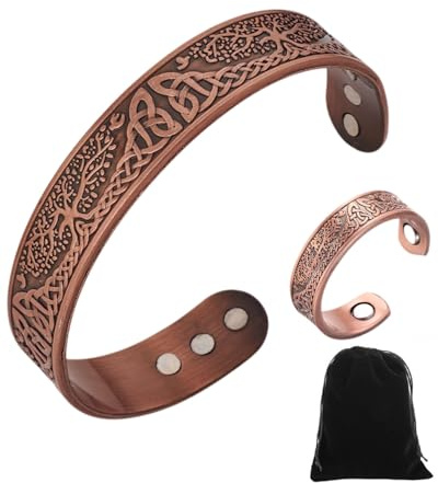 FUGLUS 2pcs magnetring,Armband und Ring,migräne ring,Offener Magnetring,magnetfeldtherapie ring,Kupfer Magnetringe für Frauen Männer Ultrastarke Magnete reines Kupfer Einstellbare Größe mit Samtbeutel