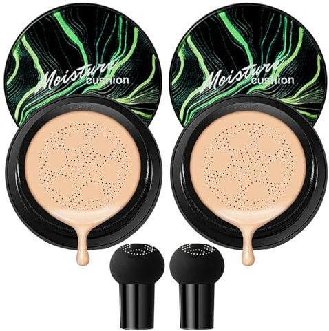 2-Piece Set Mushroom-Tip Cushion CC Cream BB Cream Mushroom-Tip Foundation High-Coverage Foundation Long-Lasting Hydrating Matte Concealer - Natural Shade